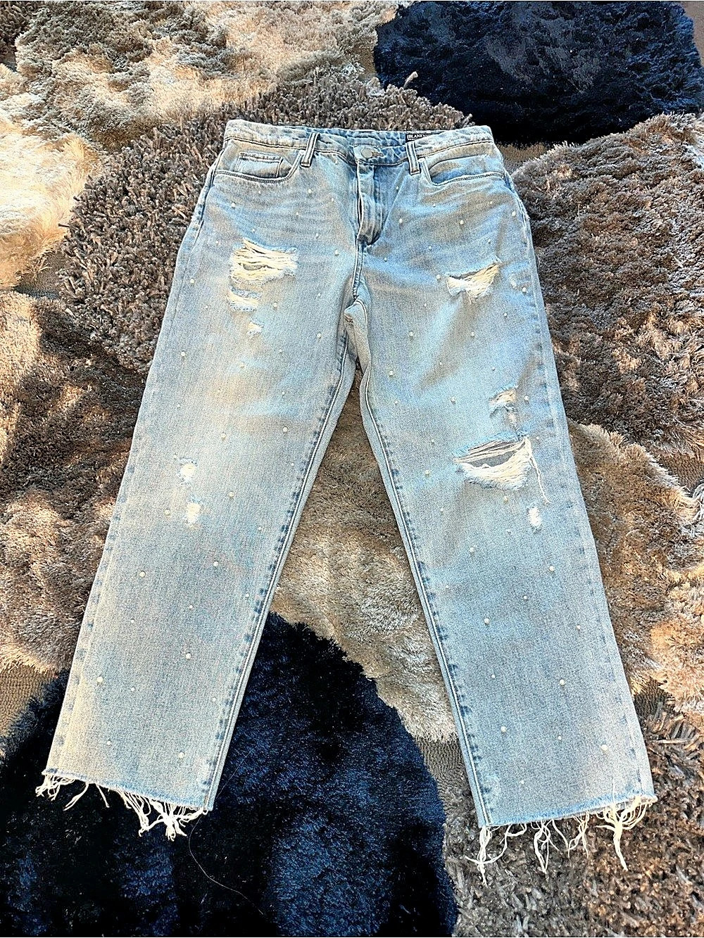 Blank NYC The Madison Crop Distressed Straight Leg Jeans Blue Waist 31